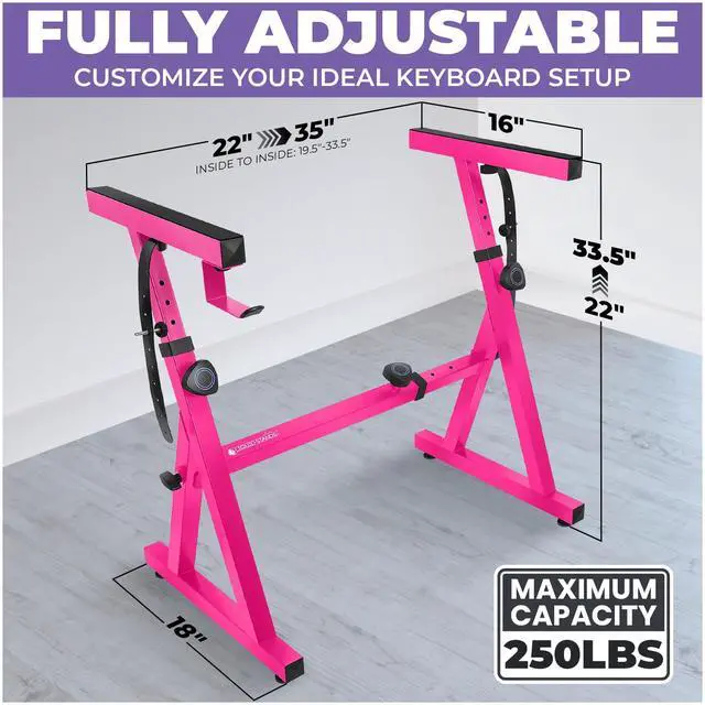 Alt view image 2 of 6 - Piano Keyboard Stand - Z Style Adjustable and Portable Heavy Duty Music Stand for Kids and Adults -Fits 54-88 Key Electric Pianos - Sturdy Musical Keyboard Stand (Pink)