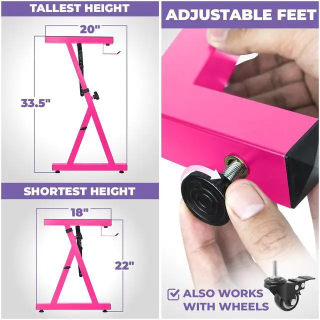 Alt view image 3 of 6 - Piano Keyboard Stand - Z Style Adjustable and Portable Heavy Duty Music Stand for Kids and Adults -Fits 54-88 Key Electric Pianos - Sturdy Musical Keyboard Stand (Pink)