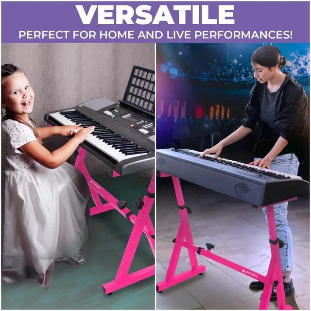 Alt view image 6 of 6 - Piano Keyboard Stand - Z Style Adjustable and Portable Heavy Duty Music Stand for Kids and Adults -Fits 54-88 Key Electric Pianos - Sturdy Musical Keyboard Stand (Pink)