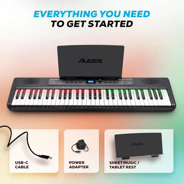 Alt view image 4 of 7 - Teacher's Choice 61-Key Piano Keyboard with Light-up Keys | Smart LED Keys with Skoove App Integration, 300 Sounds, Split/Layer Modes, Includes Piano Lessons, for Beginners