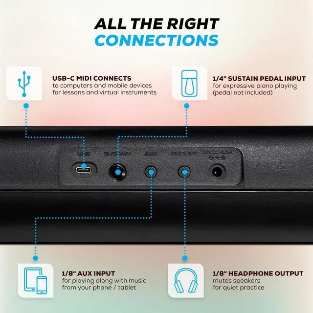Alt view image 7 of 7 - Teacher's Choice 61-Key Piano Keyboard with Light-up Keys | Smart LED Keys with Skoove App Integration, 300 Sounds, Split/Layer Modes, Includes Piano Lessons, for Beginners
