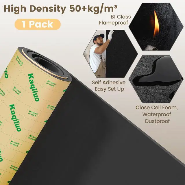 Alt view image 3 of 6 - Self-Adhesive Sound Insulation Acoustic Foam, 32.3 sqft x 0.79in Thick, 50+kg/m³ Sound Proof Padding,Fire,Water Resistant,Thermal Insulation,Cold Proof Acoustic Treatment Foam