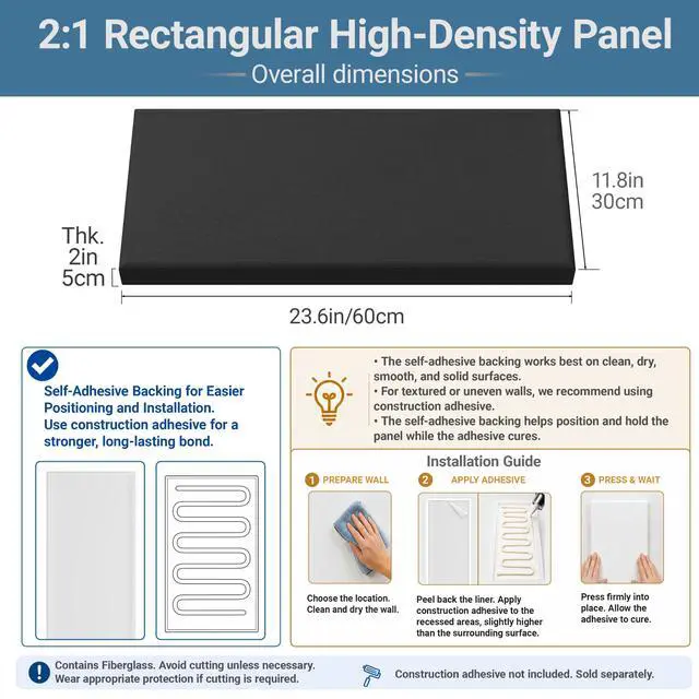 Alt view image 2 of 7 - 4 Pack High-Density Core with Fabric Cover Acoustic Panels 24×12×2 In Self-Adhesive Soundproofing and Sound-Absorbing Wall Panels for Echo Reduction in Studio, Theater, or Recording (Midnight Black)