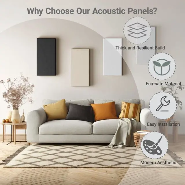 Alt view image 5 of 7 - 4 Pack High-Density Core with Fabric Cover Acoustic Panels 24×12×2 In Self-Adhesive Soundproofing and Sound-Absorbing Wall Panels for Echo Reduction in Studio, Theater, or Recording (Midnight Black)