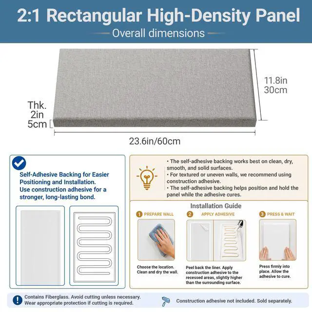 Alt view image 2 of 7 - 4 Pack High-Density Core with Fabric Cover Acoustic Panels 24×12×2 In Self-Adhesive Soundproofing and Sound-Absorbing Wall Panels for Echo Reduction in Studio, Theater, or Recording (Pebble Gray)