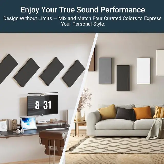 Alt view image 7 of 7 - 4 Pack High-Density Core with Fabric Cover Acoustic Panels 24×12×2 In Self-Adhesive Soundproofing and Sound-Absorbing Wall Panels for Echo Reduction in Studio, Theater, or Recording (Midnight Black)