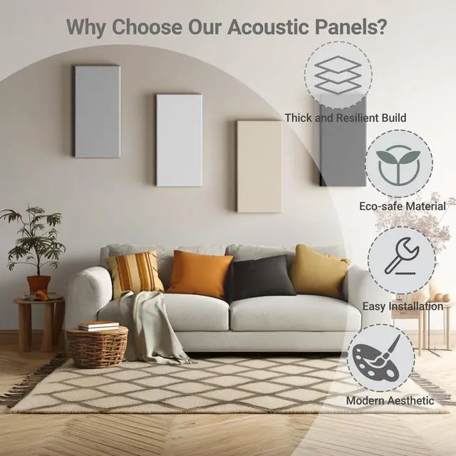 Alt view image 5 of 7 - 4 Pack High-Density Core with Fabric Cover Acoustic Panels 24×12×2 In Self-Adhesive Soundproofing and Sound-Absorbing Wall Panels for Echo Reduction in Studio, Theater, or Recording (Pebble Gray)