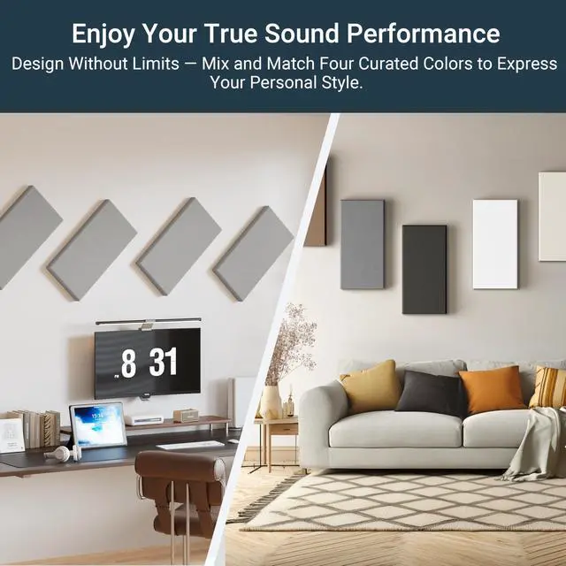 Alt view image 7 of 7 - 4 Pack High-Density Core with Fabric Cover Acoustic Panels 24×12×2 In Self-Adhesive Soundproofing and Sound-Absorbing Wall Panels for Echo Reduction in Studio, Theater, or Recording (Pebble Gray)
