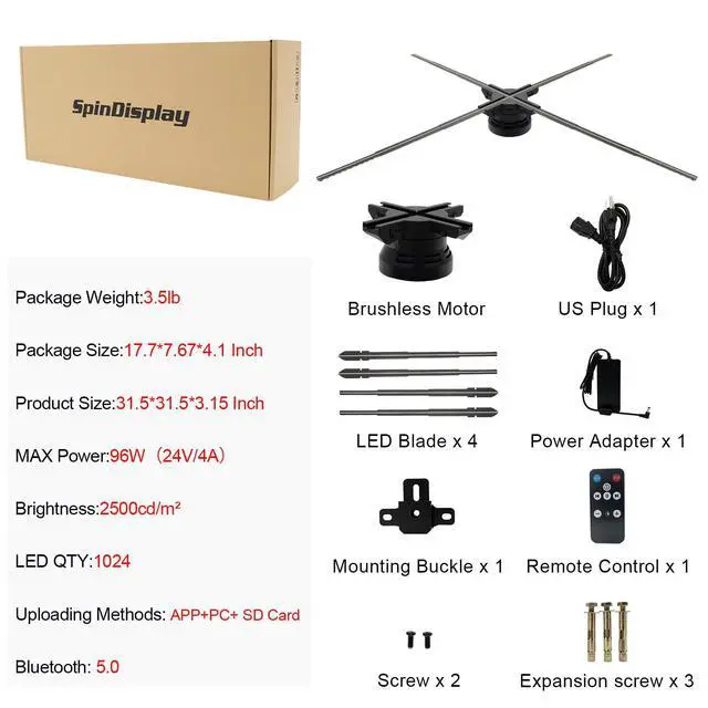 Alt view image 7 of 7 - Large 3D Hologram Fan 31.5 Inch,3D Holographic Fan with WiFi and Bluetooth,928 Highlight LEDs and 2500 cd/m² Brightness,1500 Free 3D Video,3D Holographic Projector for Store Display,Events,Exhibition