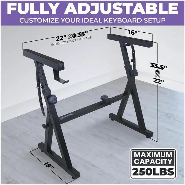 Alt view image 2 of 6 - Piano Keyboard Stand - Z Style Adjustable and Portable Heavy Duty Music Stand for Kids and Adults -Fits 54-88 Key Electric Pianos - Sturdy Musical Keyboard Stand (Black)