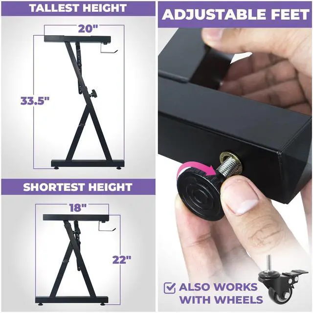 Alt view image 3 of 6 - Piano Keyboard Stand - Z Style Adjustable and Portable Heavy Duty Music Stand for Kids and Adults -Fits 54-88 Key Electric Pianos - Sturdy Musical Keyboard Stand (Black)