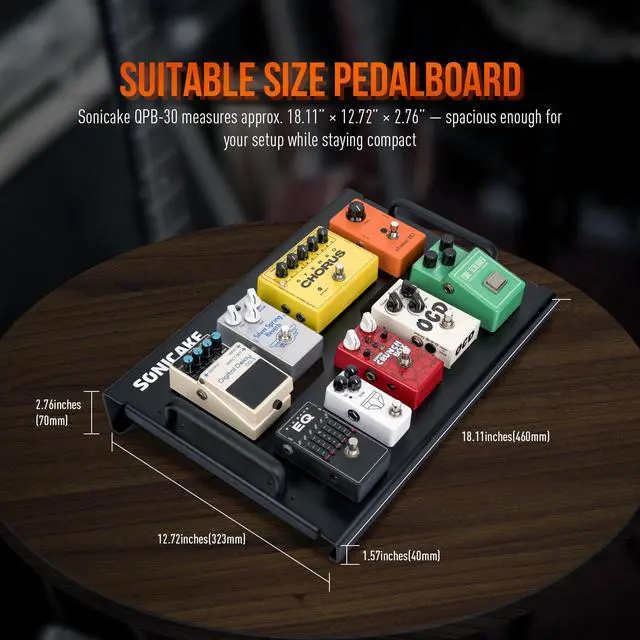 Alt view image 5 of 6 - Guitar Pedal Board, 18" Guitar Effects Light Aluminum Alloy Pedalboard with Pedals Mountain Tape, Cable Tie & Screwdriver, Black 18"x 12.7"x 1.6"/2.7" (L Pedal)