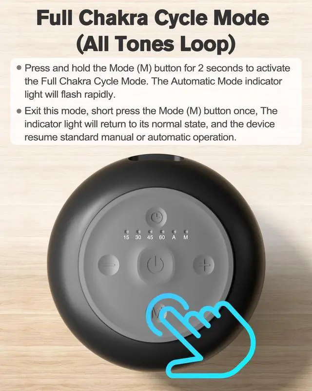 Alt view image 7 of 7 - Portable Electronic Tibetan Singing Bowl, 8 Chakra Modes with 8 Chakra Cycle Play Mode, Auto/Manual Mode, Vibration & Built-in Timer, USB-C Rechargeable Meditation Device for Yoga, Reiki, Relaxation