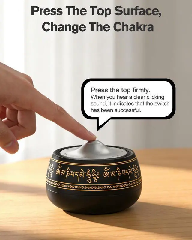Alt view image 6 of 7 - Portable Electronic Tibetan Singing Bowl, 8 Chakra Modes with 8 Chakra Cycle Play Mode, Auto/Manual Mode, Vibration & Built-in Timer, USB-C Rechargeable Meditation Device for Yoga, Reiki, Relaxation