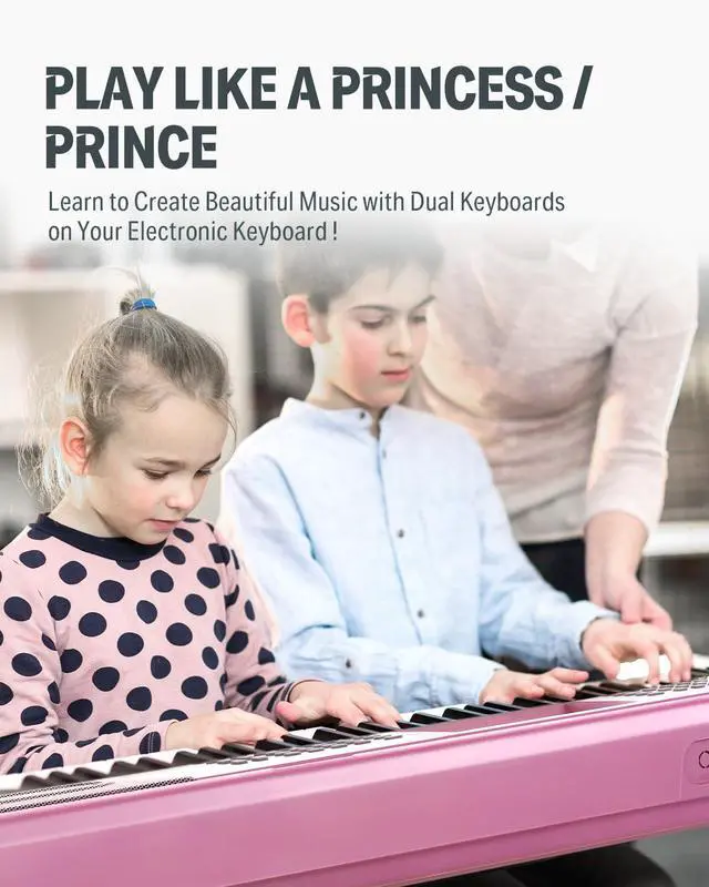 Alt view image 5 of 7 - 61 Key Keyboard Piano, Electric Piano Keyboard Kit with 249 Voices, 249 Rhythms - Includes Piano Stand, Stool, Microphone, Gift for Beginners, Pink (DEK-610S)
