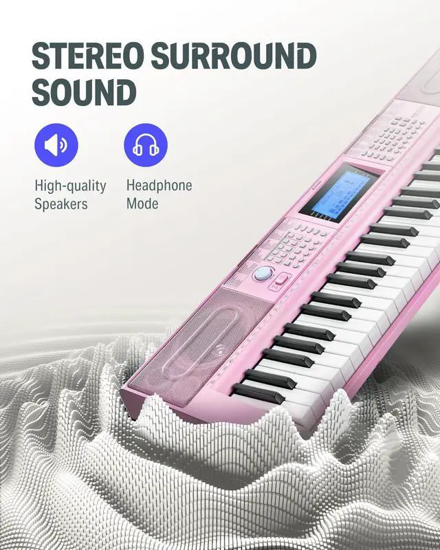 Alt view image 6 of 7 - 61 Key Keyboard Piano, Electric Piano Keyboard Kit with 249 Voices, 249 Rhythms - Includes Piano Stand, Stool, Microphone, Gift for Beginners, Pink (DEK-610S)
