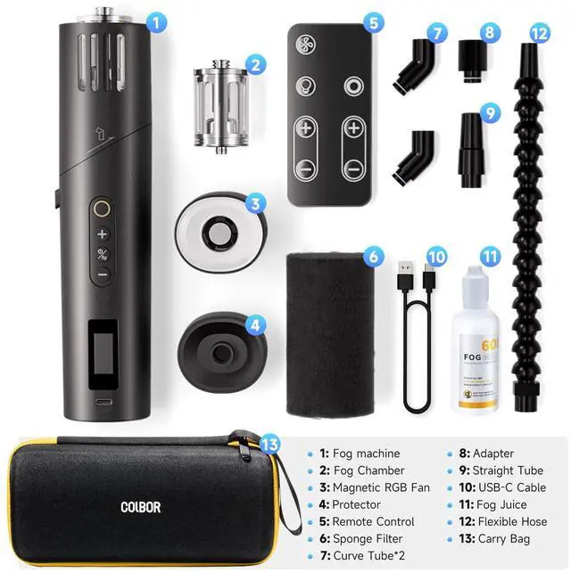 Alt view image 7 of 7 - CF5 40W Portable Fog Machine for Photography, RGB Light & Remote | Foldable Mini Handheld; 25 Fog Levels; 30min Runtime; Master Mode; Dry-Burn Protection; Magnetic Fan; Portraits & Cosplay