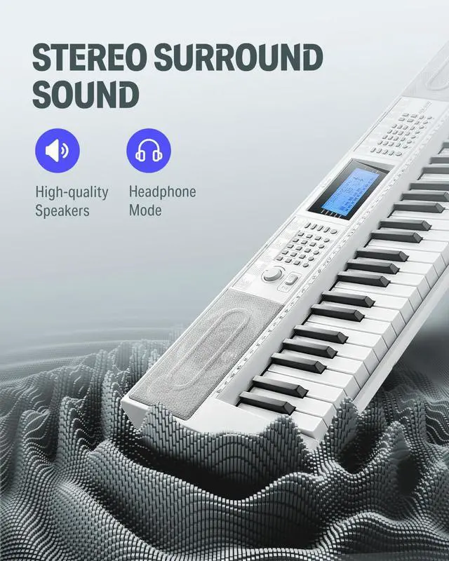 Alt view image 5 of 7 - 61 Key Keyboard Piano, Electric Piano Keyboard Kit with 249 Voices, 249 Rhythms - Includes Piano Stand, Stool, Microphone, Gift for Beginners, White (DEK-610S)