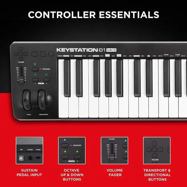 Alt view image 5 of 7 - Keystation 61 MK3 Paquete de Controlador MIDI con Pedal de Sustain SP-2 para Grabación de Estudio, Producción Musical, Podcasting, Streaming