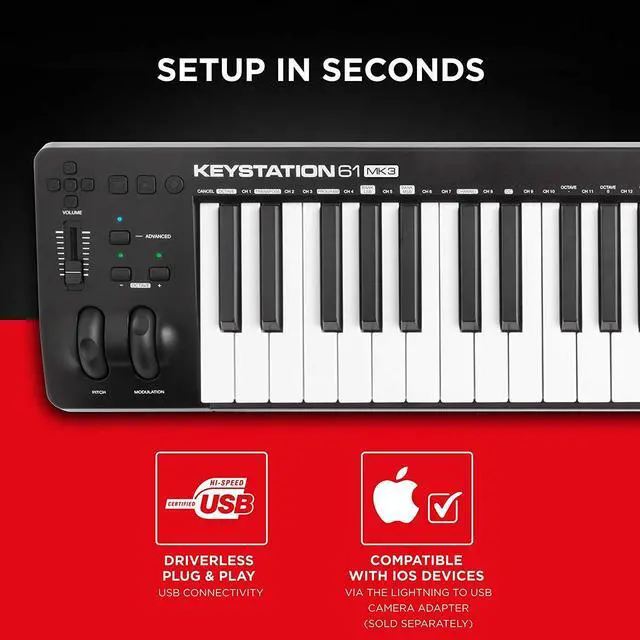Alt view image 6 of 7 - Keystation 61 MK3 Paquete de Controlador MIDI con Pedal de Sustain SP-2 para Grabación de Estudio, Producción Musical, Podcasting, Streaming