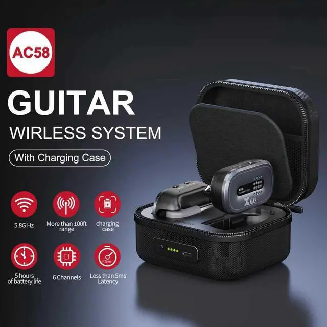 Alt view image 2 of 7 - AC58 Wireless Guitar System 5.8GHz Guitar Transmitter and Receiver with Charging Case