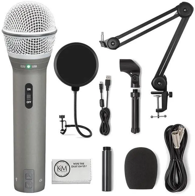 Main image of Technologies Q2U USB/XLR Dynamic Microphone Recording and Podcasting Pack | Gray Bundled with Pop Filter + Mic Arm + Microfiber Cleaning Cloth (4 Items)