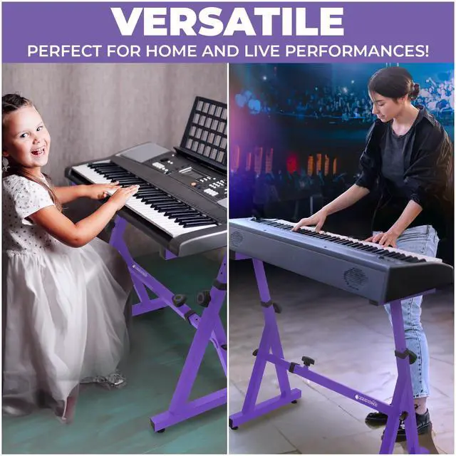 Alt view image 6 of 6 - Piano Keyboard Stand - Z Style Adjustable and Portable Heavy Duty Music Stand for Kids and Adults -Fits 54-88 Key Electric Pianos - Sturdy Musical Keyboard Stand (Purple)