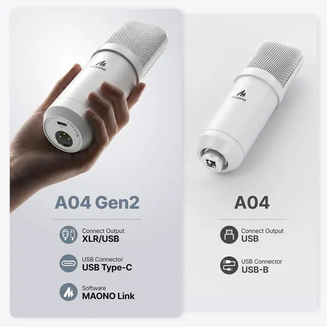 Alt view image 2 of 7 - A04 Gen2 White XLR/USB Condenser Microphone for PC Podcast Recording | 192kHz/24Bit Plug & Play Computer Cardioid Metal Mic with Software, Pro Sound Chipset for Content Creation, Stream, YouTube