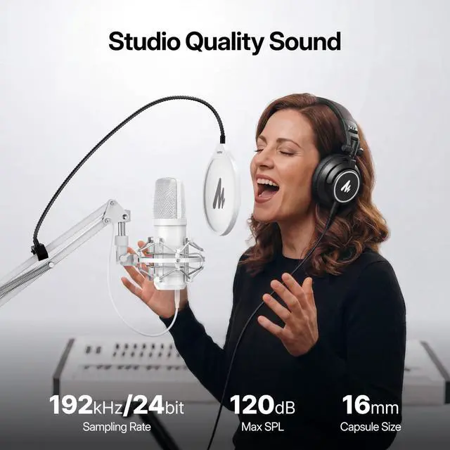 Alt view image 3 of 7 - A04 Gen2 White XLR/USB Condenser Microphone for PC Podcast Recording | 192kHz/24Bit Plug & Play Computer Cardioid Metal Mic with Software, Pro Sound Chipset for Content Creation, Stream, YouTube