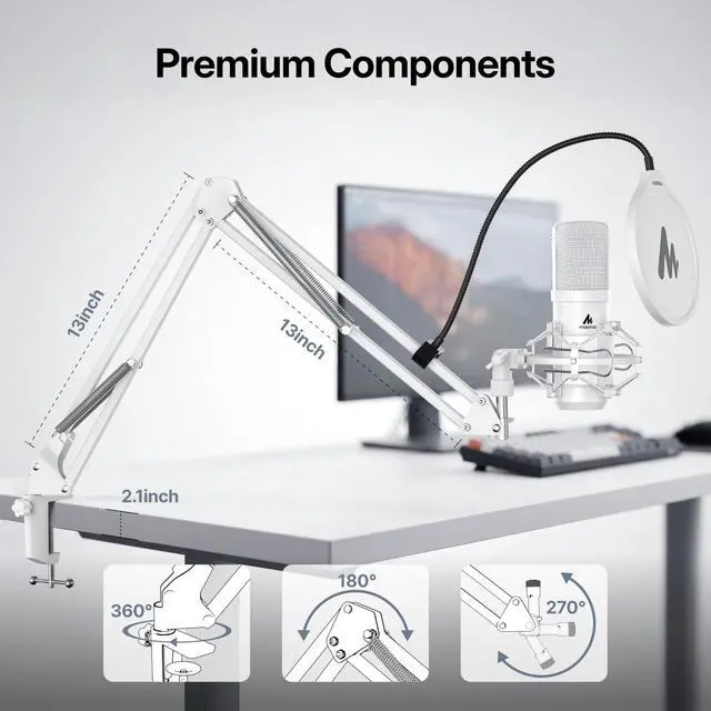 Alt view image 7 of 7 - A04 Gen2 White XLR/USB Condenser Microphone for PC Podcast Recording | 192kHz/24Bit Plug & Play Computer Cardioid Metal Mic with Software, Pro Sound Chipset for Content Creation, Stream, YouTube