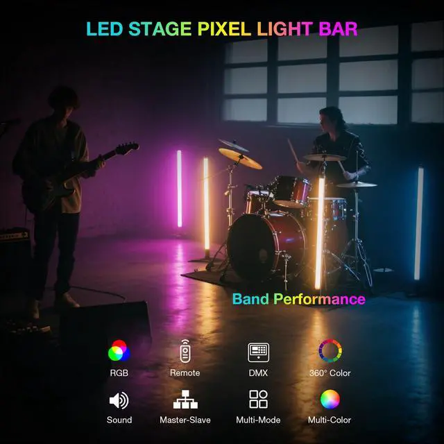 Alt view image 2 of 7 - LED Stage Light Bar: 360° Full Coverage Lighting - 60W 120LED RGB Pixel Tube - Remote DMX Control - Great for DJ Party Live Show Band Club Event