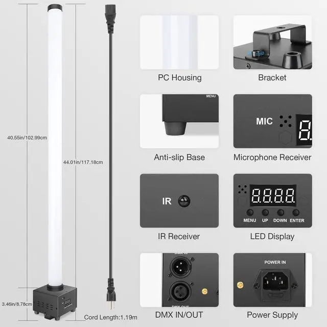 Alt view image 7 of 7 - LED Stage Light Bar: 360° Full Coverage Lighting - 60W 120LED RGB Pixel Tube - Remote DMX Control - Great for DJ Party Live Show Band Club Event