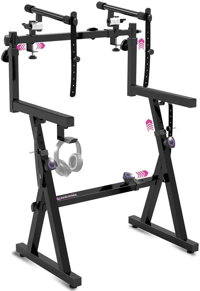 Main image of Dual Piano Keyboard Stand with 2nd Tier - Z Style Adjustable and Portable 2 Tier Heavy Duty Music Stand for Synths and Electric Digital Keyboards - Fits 54 61 88 Key Pianos