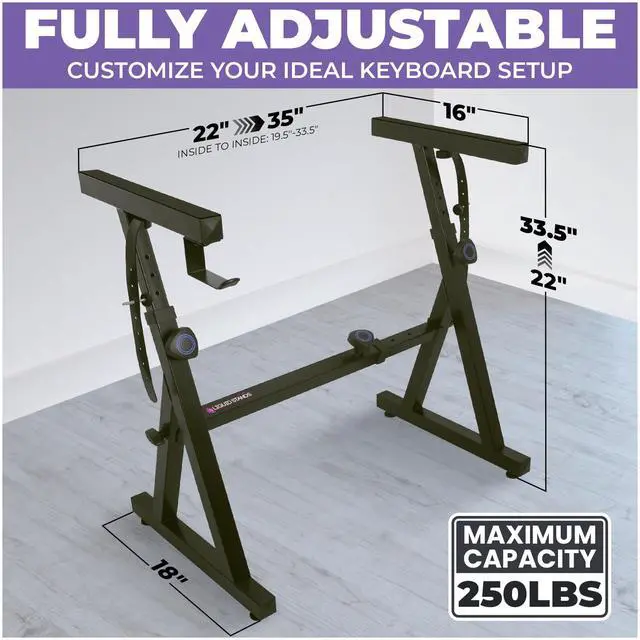 Alt view image 3 of 6 - Dual Piano Keyboard Stand with 2nd Tier - Z Style Adjustable and Portable 2 Tier Heavy Duty Music Stand for Synths and Electric Digital Keyboards - Fits 54 61 88 Key Pianos