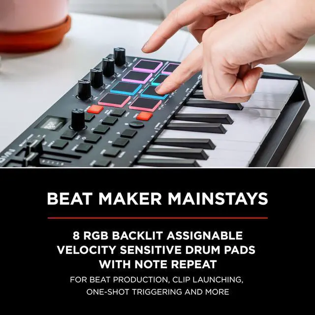 Alt view image 5 of 7 - Oxygen Pro Mini 32-Key USB MIDI Keyboard Controller for MacOS and WinOS, with Beat Pads, Assignable Knobs and Faders, and Native Instruments Sound Pack (NKS Integration)