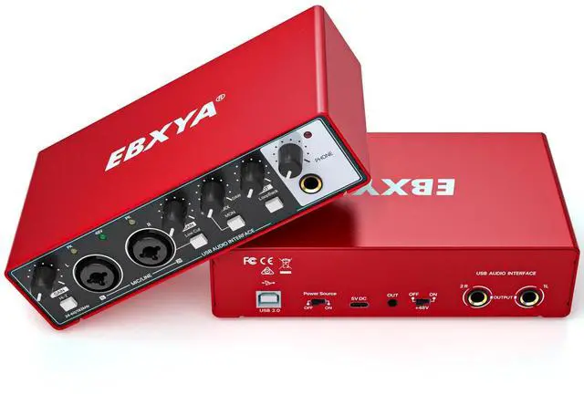 Main image of 2x2 Audio Interface - 24-bit/192kHz USB Recording Sound Card | 48V Phantom Power, for PC and Mac, Studio, Guitar, Podcast, Streaming(Metallic Red)