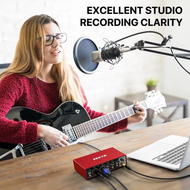 Alt view image 6 of 7 - 2x2 Audio Interface - 24-bit/192kHz USB Recording Sound Card | 48V Phantom Power, for PC and Mac, Studio, Guitar, Podcast, Streaming(Metallic Red)