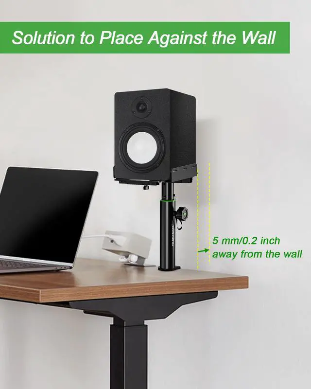 Alt view image 2 of 7 - Dual Side Clamp Desktop Studio Monitor Stands Against The Wall | Set of 2, 9"-14" Height Adjustable, Extendable Top Plate Mounted by Screws, Desktop Clamp