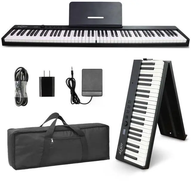 Main image of 88-Key Piano Keyboard with Semi-Weighted Keys Portable Foldable Piano | Electric Piano with 128 Tones, Built-in Speakers and Battery, USB-MIDI, Sustain Pedal, Carry-Bag Travel Piano for Beginners