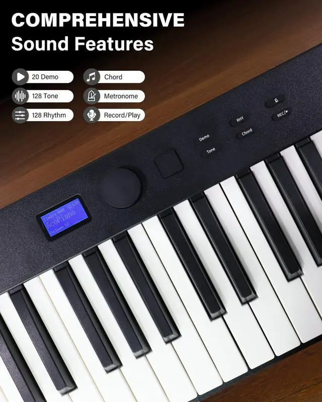 Alt view image 2 of 7 - 88-Key Piano Keyboard with Semi-Weighted Keys Portable Foldable Piano | Electric Piano with 128 Tones, Built-in Speakers and Battery, USB-MIDI, Sustain Pedal, Carry-Bag Travel Piano for Beginners