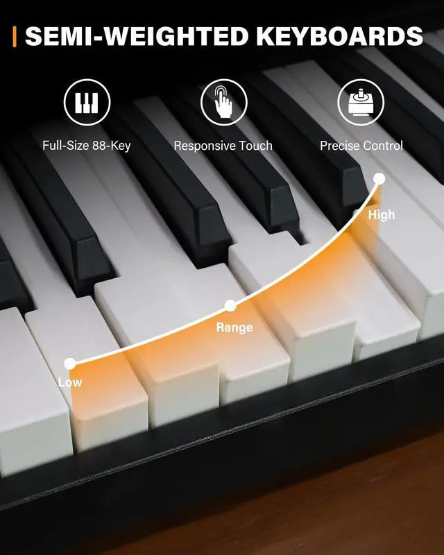 Alt view image 3 of 7 - 88-Key Piano Keyboard with Semi-Weighted Keys Portable Foldable Piano | Electric Piano with 128 Tones, Built-in Speakers and Battery, USB-MIDI, Sustain Pedal, Carry-Bag Travel Piano for Beginners