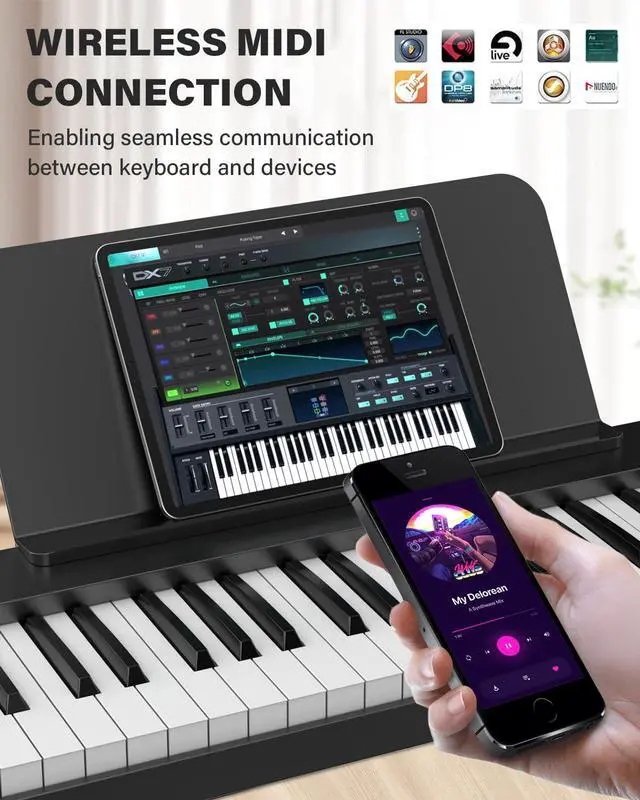 Alt view image 4 of 7 - 88-Key Piano Keyboard with Semi-Weighted Keys Portable Foldable Piano | Electric Piano with 128 Tones, Built-in Speakers and Battery, USB-MIDI, Sustain Pedal, Carry-Bag Travel Piano for Beginners