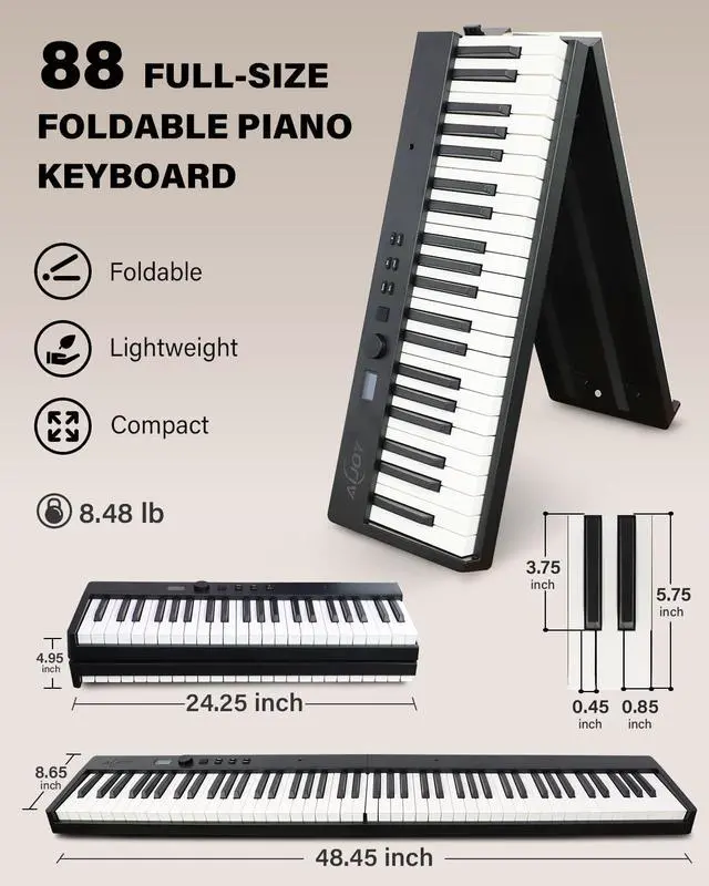 Alt view image 5 of 7 - 88-Key Piano Keyboard with Semi-Weighted Keys Portable Foldable Piano | Electric Piano with 128 Tones, Built-in Speakers and Battery, USB-MIDI, Sustain Pedal, Carry-Bag Travel Piano for Beginners