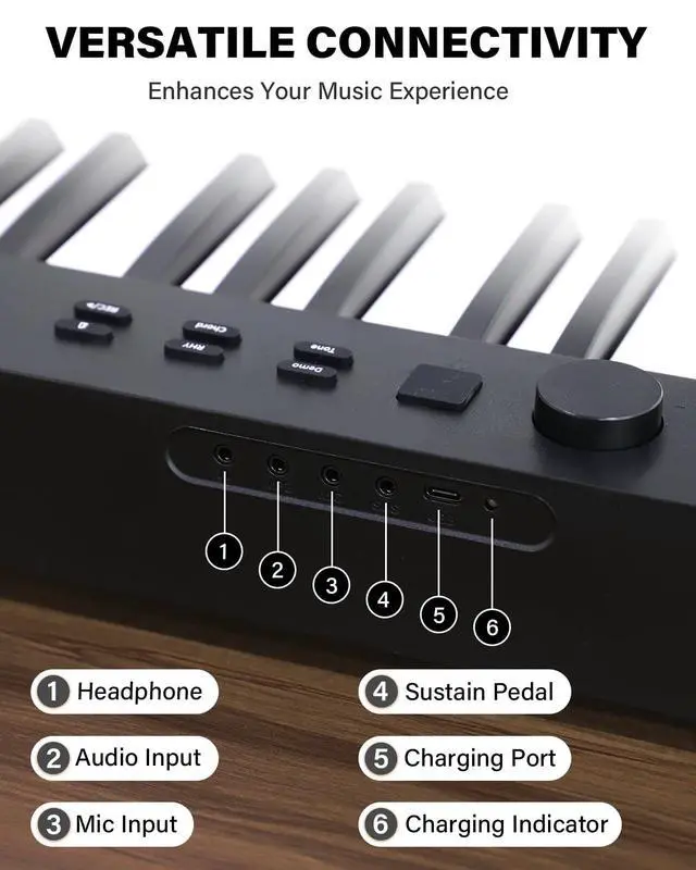 Alt view image 6 of 7 - 88-Key Piano Keyboard with Semi-Weighted Keys Portable Foldable Piano | Electric Piano with 128 Tones, Built-in Speakers and Battery, USB-MIDI, Sustain Pedal, Carry-Bag Travel Piano for Beginners