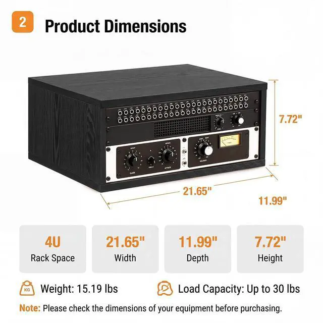 Alt view image 3 of 6 - 4U Wooden Studio Rack for Pro Audio Gear 4u Audio Rack Case in Oak Finish Compact Efficient Desktop Storage Protect Equipment Studio Control Home Room Use(Black)
