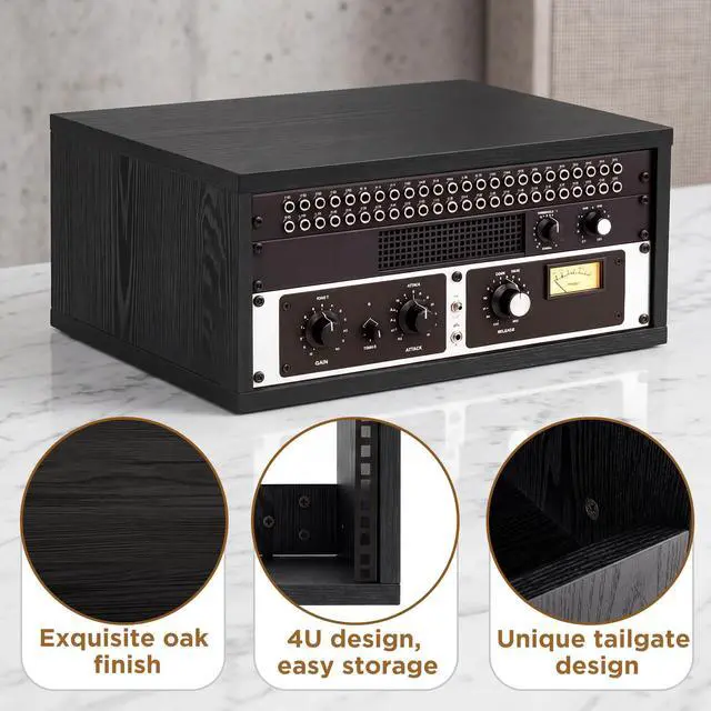Alt view image 4 of 6 - 4U Wooden Studio Rack for Pro Audio Gear 4u Audio Rack Case in Oak Finish Compact Efficient Desktop Storage Protect Equipment Studio Control Home Room Use(Black)