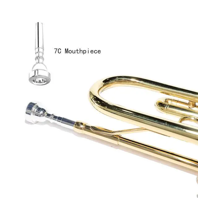 Alt view image 5 of 7 - Bb Standard Trumpet Set for Beginner, Brass Student Trumpet with Carrying Case, Care Kit, Valve Oil, Cloth, 7C Mouthpiece & Gloves Gold