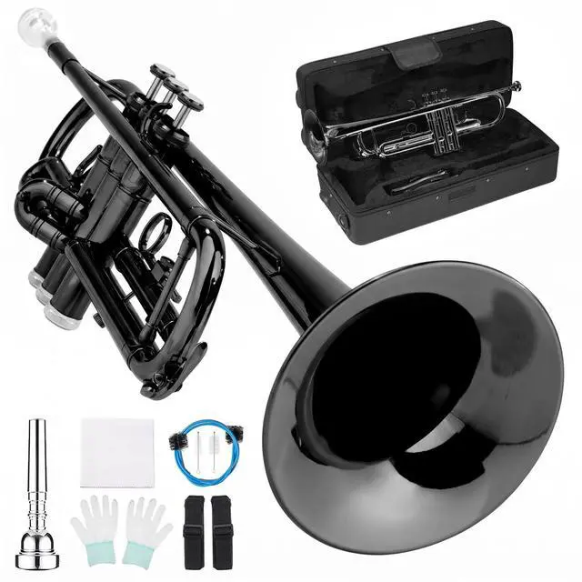Main image of Bb Standard Trumpet Set for Beginner, Brass Student Trumpet with Carrying Case, Care Kit, Valve Oil, Cloth, 7C Mouthpiece & Gloves Black