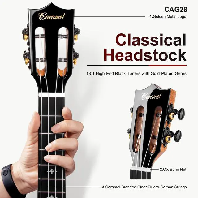 Alt view image 3 of 7 - CAG28 Glossy Curly Acacia 23" Concert Ukulele | Handmade Ukelele Starter Kit