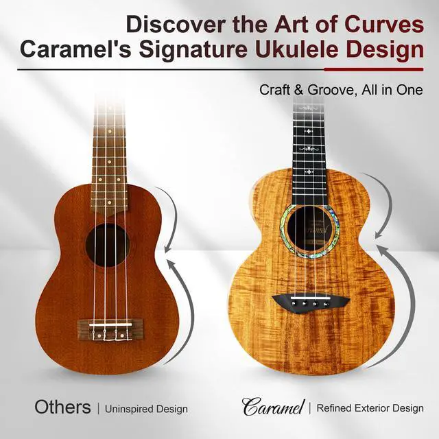 Alt view image 4 of 7 - CAG28 Glossy Curly Acacia 23" Concert Ukulele | Handmade Ukelele Starter Kit